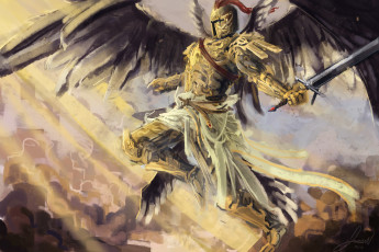 Картинка фэнтези ангелы арт рыцарь доспехи крылья ангел меч