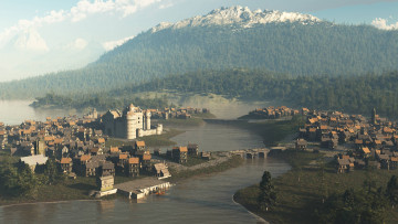 Картинка 3д+графика realism+ реализм река горы город