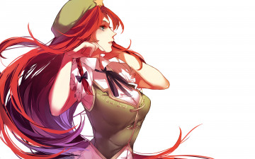 Картинка аниме touhou белый фон красные волосы девушка art hong meiling yourhug hug