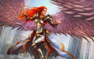 Картинка фэнтези ангелы арт девушка ангел крылья меч