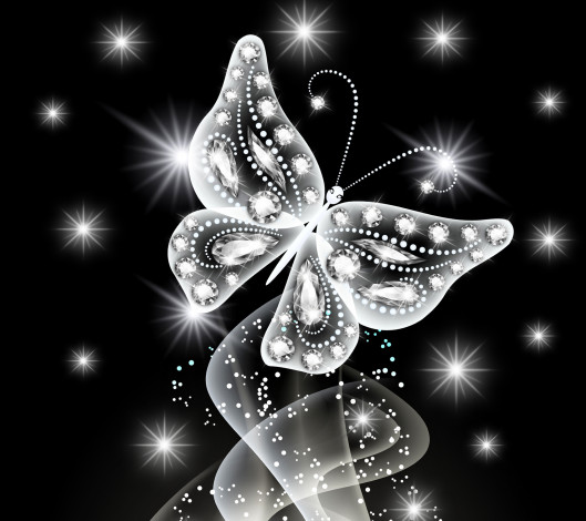 Обои картинки фото 3д графика, -другое, glow, jem, неоновая, бабочка, diamonds, white, abstract, sparkle, butterfly, neon