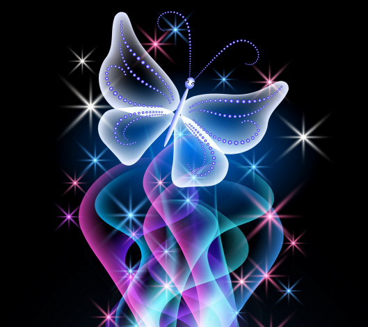 Обои картинки фото 3д графика, -другое, неоновая, бабочка, design, glow, sparkle, pink, blue, abstract, butterfly, neon