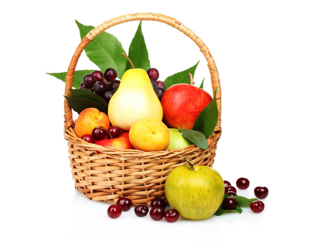 Обои картинки фото еда, фрукты,  ягоды, груши, яблоки, корзинка