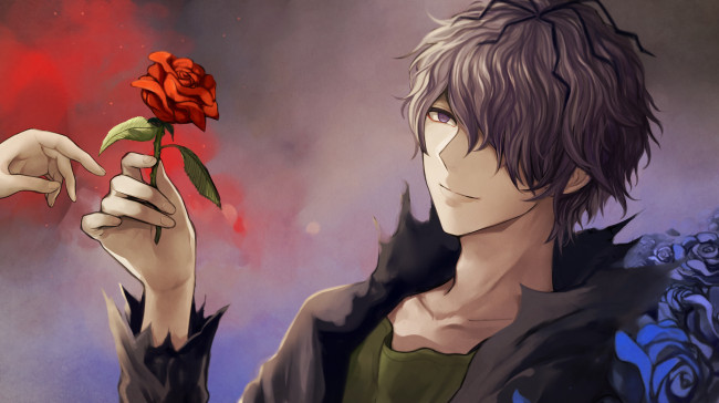 Обои картинки фото аниме, ib, роза, цветок, рука, парень, gary, harano, арт