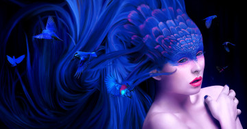 Картинка фэнтези девушки девушка лицо волосы птицы сказка