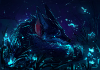 Картинка рисованное животные +волки волк ночь