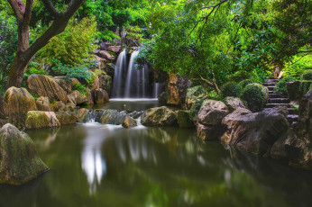 Картинка природа водопады парк водопад водоём камни ступени