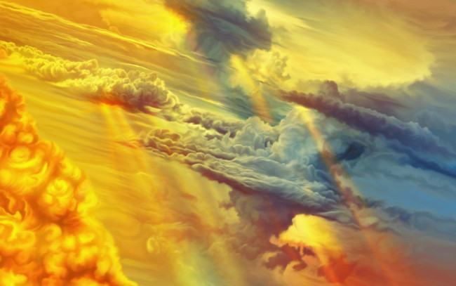 Обои картинки фото рисованное, природа, облака, закат, небо, by, exobiology