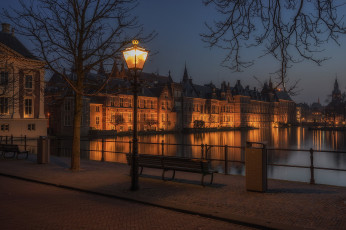 Картинка города -+огни+ночного+города голландия hofvijver нидерланды den haag гаага