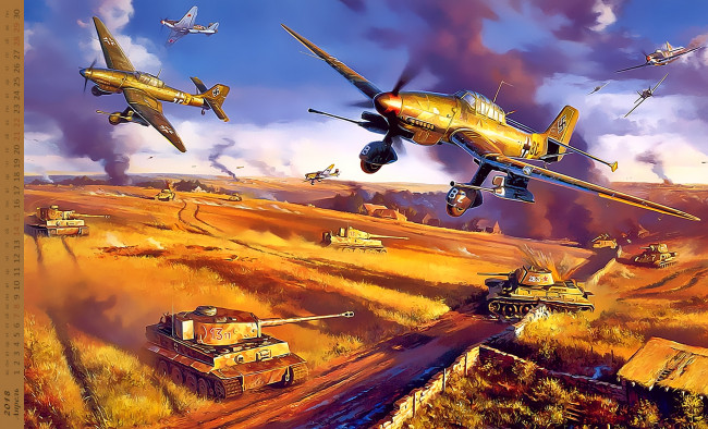 Обои картинки фото календари, рисованные,  векторная графика, самолет, танк, война, полет