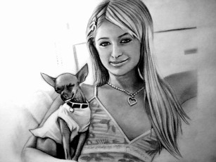 Картинка рисованное люди собачка улыбка взгляд фон девушка