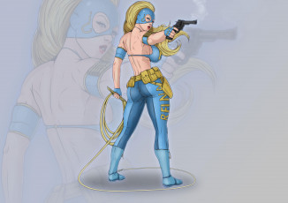 Картинка рисованное комиксы револьвер маска униформа фон девушка