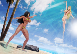 Картинка рисованное люди игра купальник пляж фон девушки
