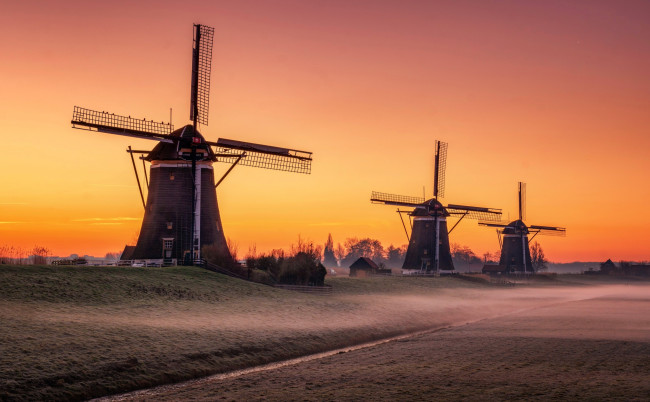 Обои картинки фото разное, мельницы, south, holland, leidschendam, netherlands, закат