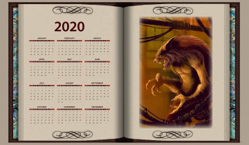обоя календари, фэнтези, книга, оборотень, существо, злой, calendar, 2020