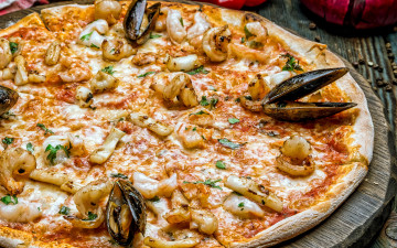 Картинка еда пицца мидии морепродукты