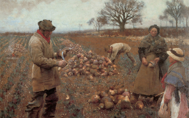 Обои картинки фото george clausen, рисованное, живопись, люди, поле, урожай