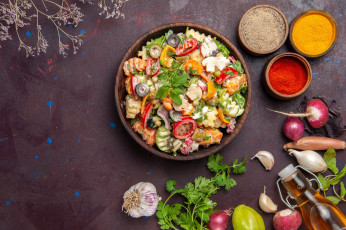Картинка еда салаты +закуски овощи салат маслины грибы базилик чеснок лук специи