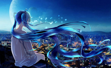 Картинка аниме vocaloid девушка город огни панорама