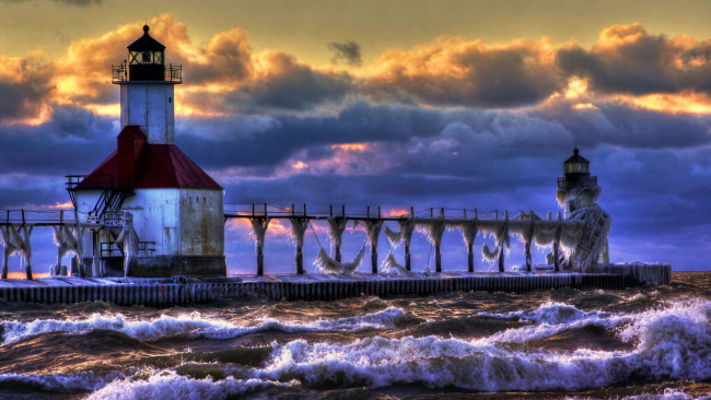 Обои картинки фото lighthouse, lake michigan, природа, маяки, lake, michigan