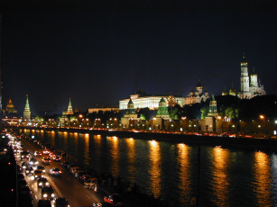 Картинка ночной кремль города москва россия