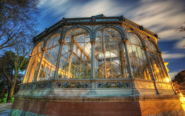 Обои картинки фото palacio, de, cristal, parque, del, retiro, madrid, города, мадрид, испания