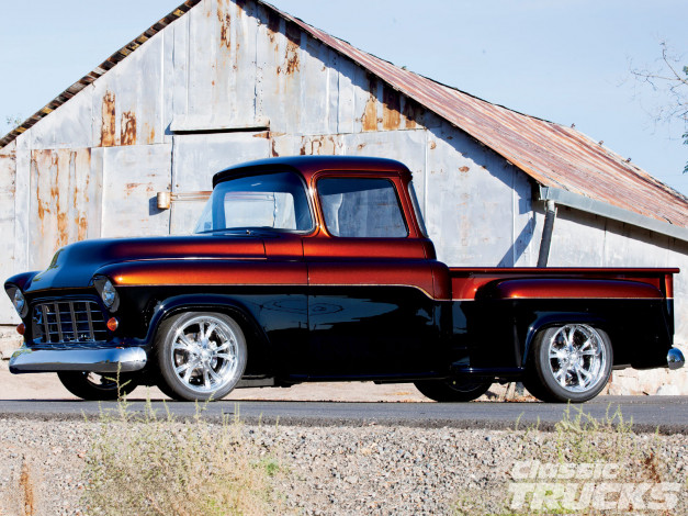 Обои картинки фото 1955, chevrolet, truck, автомобили, custom, pick, up