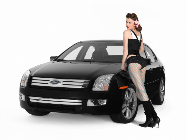 Обои картинки фото автомобили, авто, девушками, девушка, ford, черный