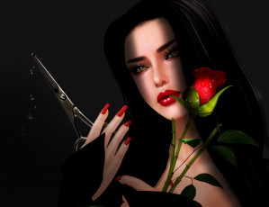 Картинка 3д+графика portraits+ портрет ножницы роза