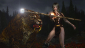 Картинка 3д+графика fantasy+ фантазия магия шест лев девушка