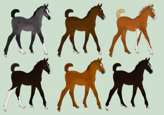 Картинка рисованное животные +лошади лошадки фон