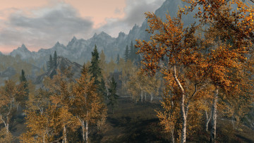 Картинка 3д+графика природа+ nature небо облака горы деревья осень пейзаж