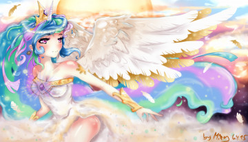 Картинка аниме ангелы +демоны ангел крылья my little pony арт princess celestia девушка перья корона