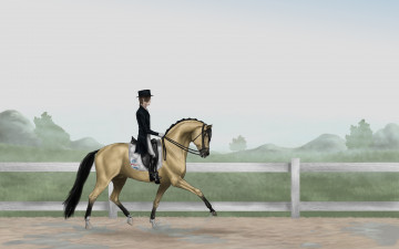 Картинка рисованное животные +лошади лошадь прогулка всадник