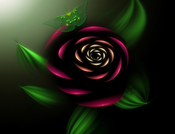Обои картинки фото 3д графика, цветы , flowers, роза, лепестки, фон, листья, бабочка