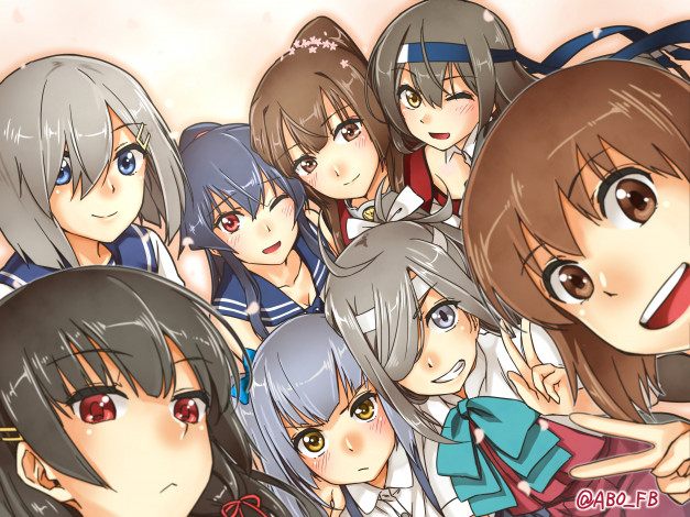 Обои картинки фото аниме, kantai collection, арт, caesar, et, cleopatra, yukikaze, hatsushimo, kasumi, yahagi, yamato, hamakaze, kancolle, asashimo, kantai, collection