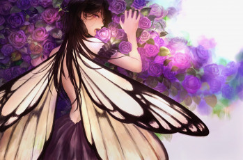 Картинка аниме животные +существа фея девушка крылья розы