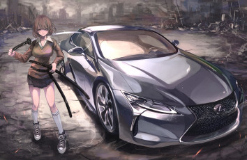 Картинка аниме оружие +техника +технологии девушка мечи машина terabyte rook777