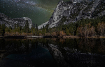 Картинка природа реки озера деревья озеро звезды небо горы ночь