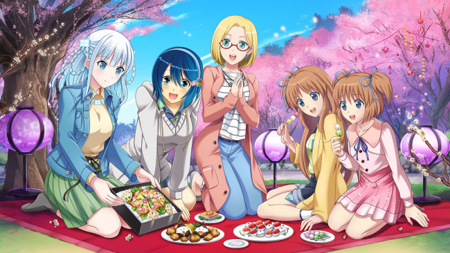 Обои картинки фото аниме, unknown,  другое, еда, os-tan, девушки, пикник