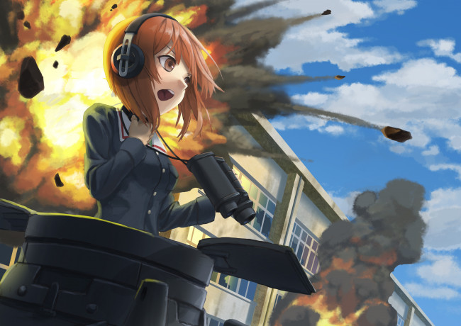 Обои картинки фото аниме, girls und panzer, girls, und, panzer, nishizumi, miho, takuyoa, взрыв