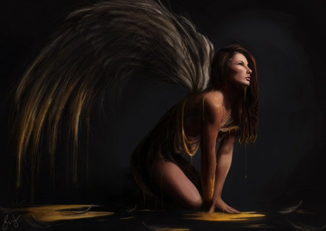 Обои картинки фото фэнтези, ангелы, фантастика, арт, ангел, девушка, профиль, крылья
