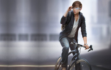 Картинка рисованное люди велосипед очки парень