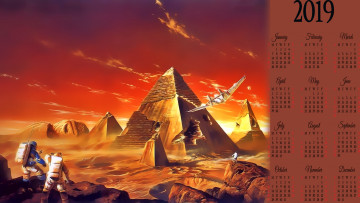 Картинка календари фэнтези планета космонавт скафандр звездолет пирамида