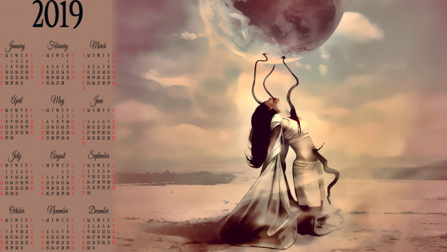Обои картинки фото календари, фэнтези, планета, девушка