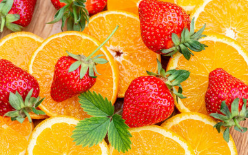 Картинка еда фрукты +ягоды клубника апельсины