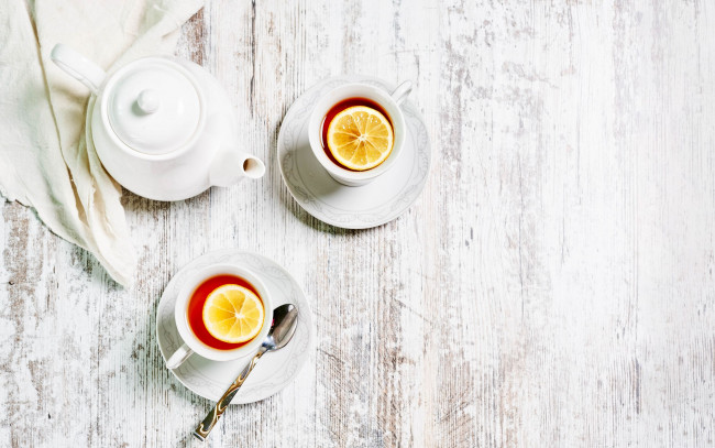 Обои картинки фото еда, напитки,  чай, чашки, чай, лимон