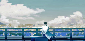 Картинка рисованное кино +мультфильмы гу вэй крыша халат панорама город
