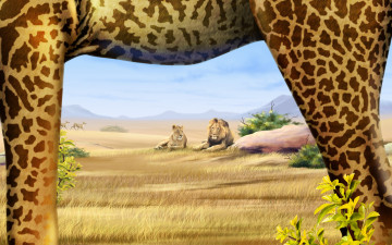 обоя рисованные, животные, жирафы