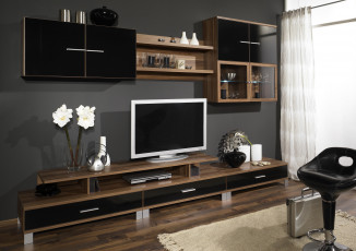 Картинка интерьер гостиная дерево коричневый телевизор стенка дизайн комната мебель шкаф